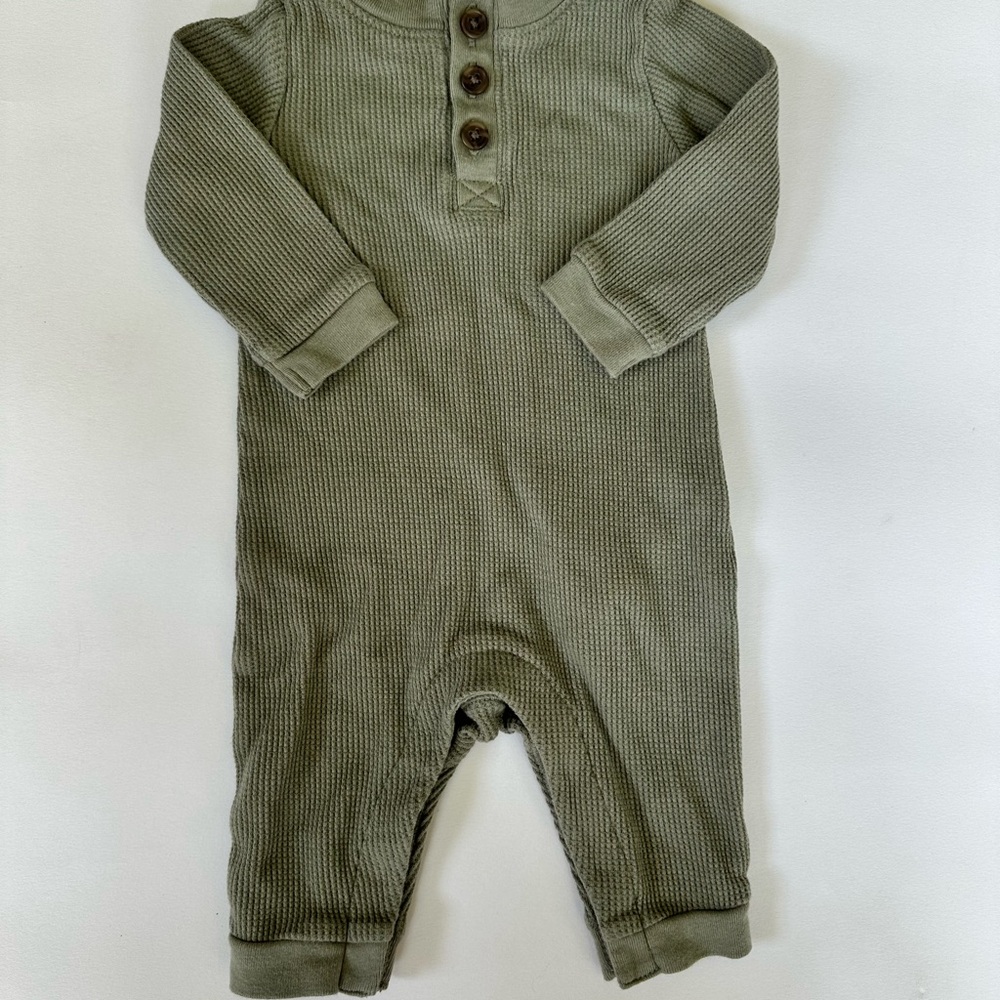 Old Navy Green Footie One Piece with Henley Neckline